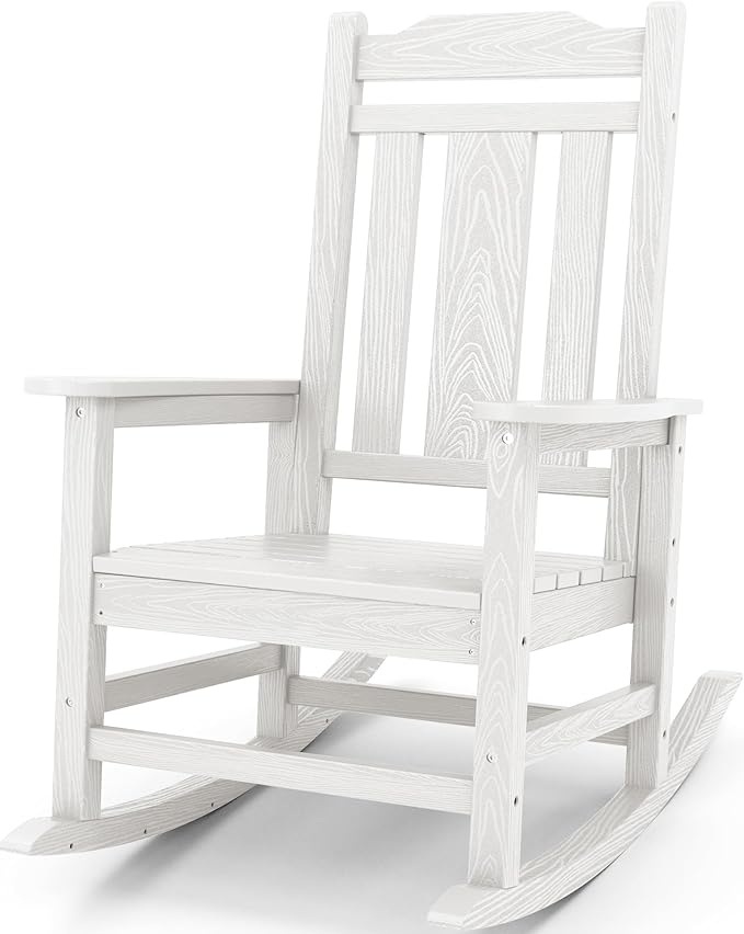 Oversized Outdoor Rocking Chair in White, HDPE, Holds 350 lbs