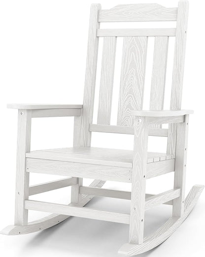 Oversized Outdoor Rocking Chair in White, HDPE, Holds 350 lbs