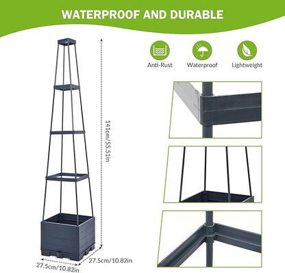 GENMOUS 4 Tiered Tomato Planter with Box Trellis, 56'' Raised Garden Bed Planter Boxes, Tomato Cages for Garden Patio Climbing Plants Vegetable Vine Flowers Outdoor & Indoor