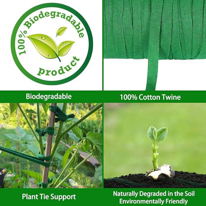 Plant Ties, 164 Feet 8mm Green Garden Twine Soft Garden String Stretchy Tree Supports Biodegradable for Tomato Plants, Climbing Roses and Vines Organizing