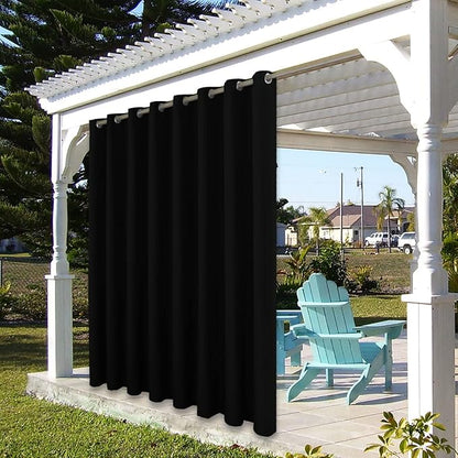 BONZER Waterproof Indoor/Outdoor Curtains for Patio Thick Privacy Wide Grommet Curtains for Bedroom, Living Room, Porch, Pergola, Cabana, 1 Panel, 110W x 95L inch, Black