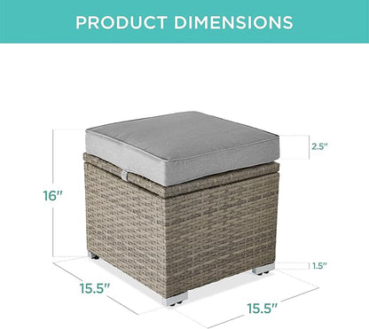 Best Choice Products Set of 2 Wicker Ottomans, Multipurpose Outdoor Furniture for Patio, Backyard, Additional Seating, Footrest, Side Table w/Storage, Removable Cushions - Cement Gray/Taupe