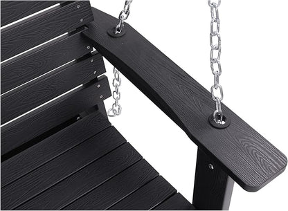 Poly Lumber 2-Seat Porch Swing, HIPS 4.5-Feet Bench Swing with Foldable Cup Holders,18/8 Stainless Steel Hardware, High Backrest and Deep Contoured Seat (Carbon Black, 4.5-feet)