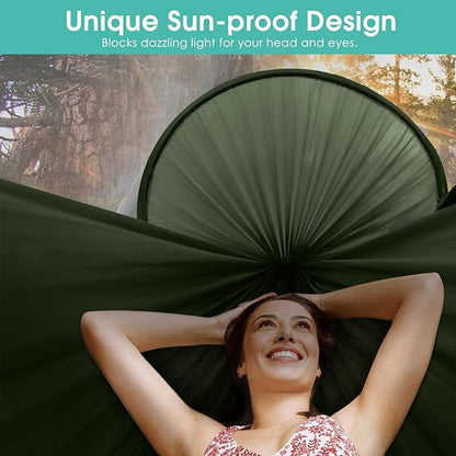 G4Free Large Camping Hammock with Mosquito Net 2 Person Pop-up Parachute Lightweight Hanging Hammocks Tree Straps Swing Bed for Outdoor Backpacking Backyard Hiking