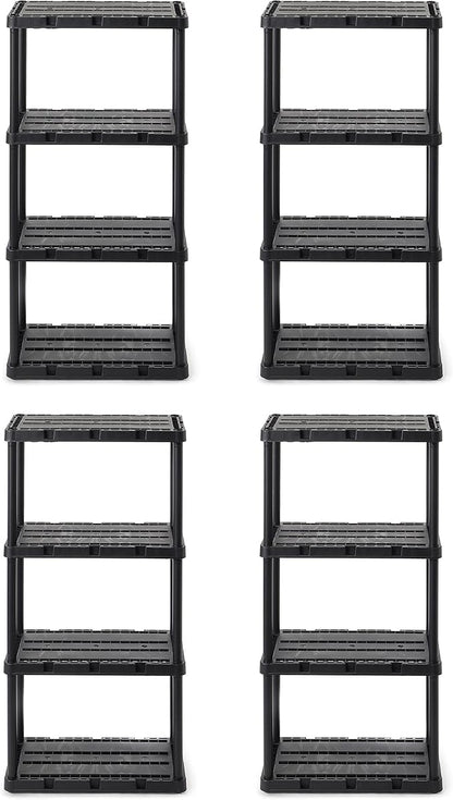 Gracious Living 4 Pack Light Duty Storage Shelves, Knect-A-Shelf 4-Shelf Ventilated Shelving Rack Organizer for Home, Garage, Basement & Laundry, Black