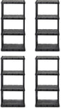 Gracious Living 4 Pack Light Duty Storage Shelves, Knect-A-Shelf 4-Shelf Ventilated Shelving Rack Organizer for Home, Garage, Basement & Laundry, Black