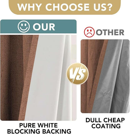 H.VERSAILTEX Linen Blackout Curtains 63 Inches Long 100% Blackout Thermal Insulated Textured Linen Look Curtain Draperies Anti-Rust Grommet, Energy Saving with White Liner, 2 Panels, Washed Spice