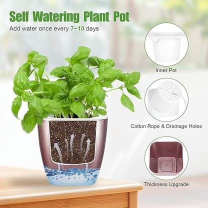 8 Pack Self Watering Pots 4-inch Decorative Flower Planters for Indoor Plants Modern Square planters for Small Plants Window Sill Planters for Succulents, African Violets, Herbs(Rose Gold)