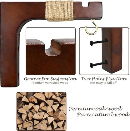 Plant Hanger Hooks for Indoor Hanging Plants, 2 Pack Rustic Farmhouse Wooden Hanging Basket Wall Bracket Plant Hooks for Indoor Outdoor Flower Pots Lanterns Wind Chime Balcony Light Garden Decoration