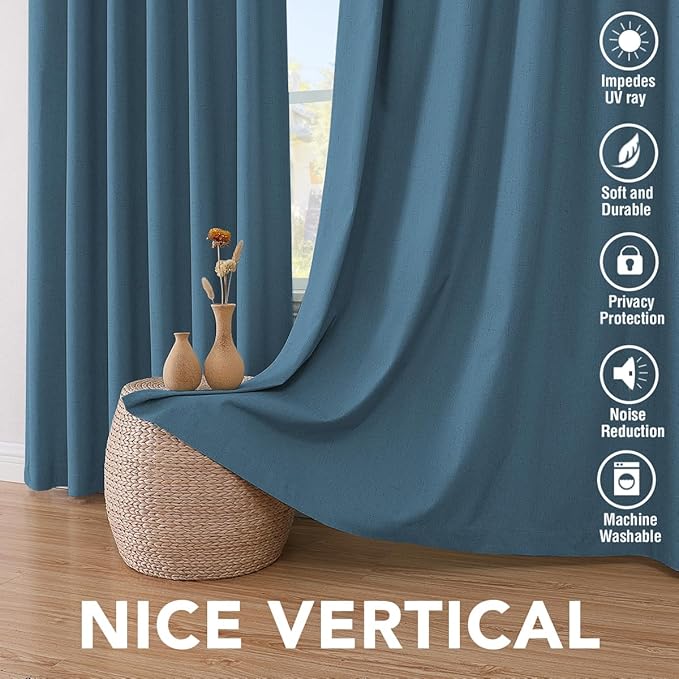 H.VERSAILTEX 100% Blackout Curtains for Bedroom Thermal Insulated Linen Textured Curtains Heat and Full Light Blocking Drapes Living Room Curtains 2 Panel Sets, Blue Sapphire, 52x72 Inch