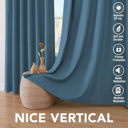 H.VERSAILTEX 100% Blackout Curtains for Bedroom Thermal Insulated Linen Textured Curtains Heat and Full Light Blocking Drapes Living Room Curtains 2 Panel Sets, 42x54 Inch, Blue Sapphire