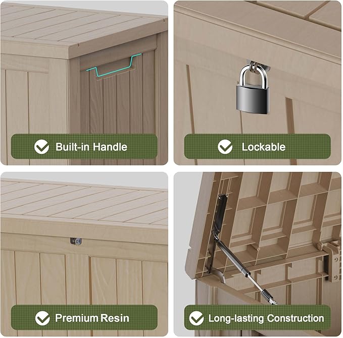 Deck Box 150 Gallon Grey Resin Lockable Waterproof Outdoor Storage