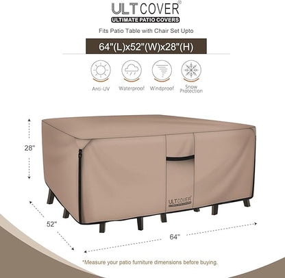 ULTCOVER 600D Tough Canvas Rectangular Patio Furniture Cover - Waterproof Outdoor Table and Chair Covers 64Lx52Wx28H inch