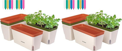 VIVOSUN Self-Watering Planters, 8-Pack 10.5 Inch Compact Rectangular Window Herb Planter Box with 10 PCS Plant Labels, Plant Container for Basil, Flowers, Succulents, Indoor & Outdoor