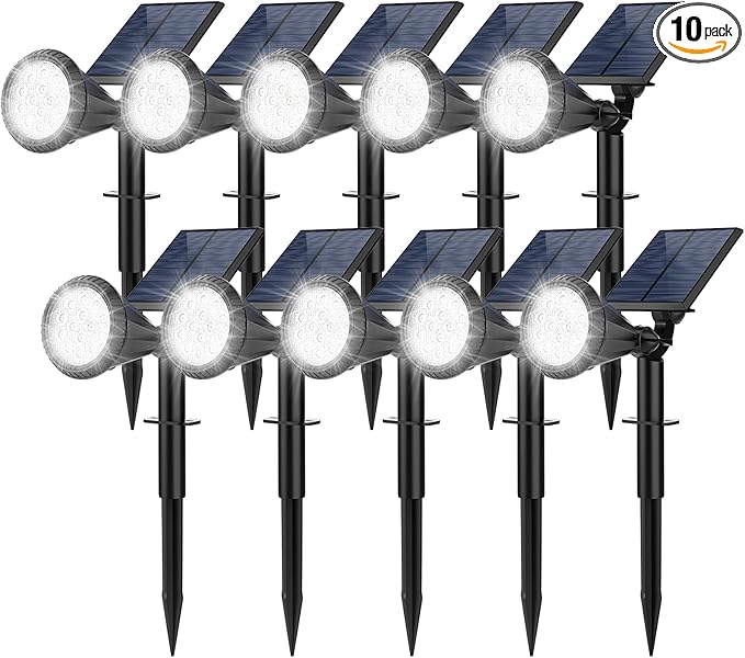Solar Spot Lights Outdoor, 10 Pack Outdoor Solar Lights for Yard, 4 Lighting Mode Solar Landscape Spotlights with Auto On/Off, 2-in-1 Waterproof Wall Lights for Garden, Walkway (Cool White)