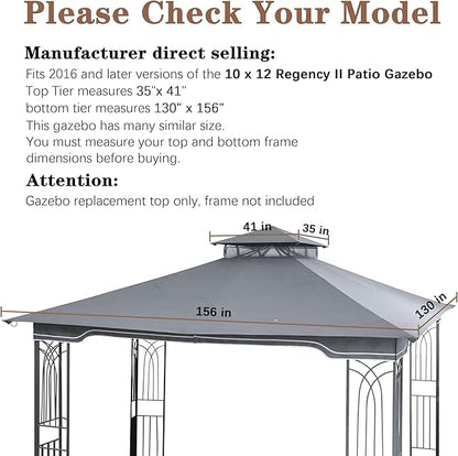 SCOCANOPY Replacement Gazebo Canopy for 10 x 12 Regency II Patio Gazebo Model L-GZ798PST,A101004104,A101004105,(Grey)