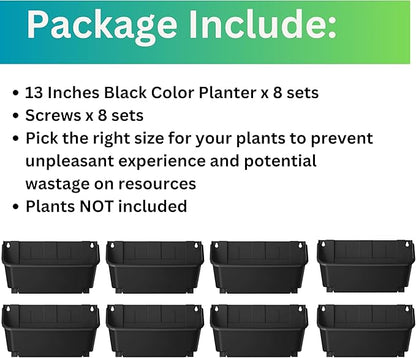 Maxona Black Color Vertical Garden Planter - 8 Pack, 13 inch Wall Mounted Planter for Patio Outdoor Decor, Home Plastic Pot Balcony Plant Vegetable Fruit Herb Hanging Pocket Holder Flowerpot