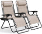 Nestl Zero Gravity Chairs Set of 2, Patio Lounge Chair Outdoor with Pillows & Cup Holder Trays, Adjustable Steel Mesh Reclining Camping Chair, Folding Patio Lawn Chair for Deck, Beach, Yard - Beige