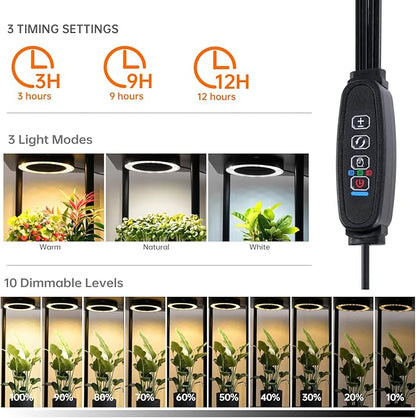 Bstrip Plant Stand Indoor with Grow Lights, 7-Tier Flower Rack, 5-Pack Full Spectrum Lights with Timer, Corner Plant Stand for Indoor Plants, 53" Tall Rectangular Stand for Living Room