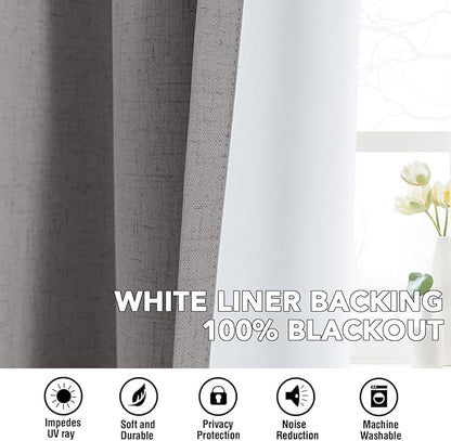 H.VERSAILTEX Linen Curtains 100% Blackout Curtains for Bedroom 102 inch Long Full Light Blocking Nature Linen Blended Window Curtains for Living Room Nickel Grommet (2 Panels, Heathered Dove)