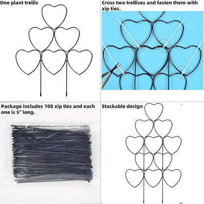 Garden Plant Trellis for Indoor Plants, Stackable Heavy Duty Metal Trellis Supports for Climbing Plants or Houseplants, 3 Pack, Black, 12"(W) x 14"(H)