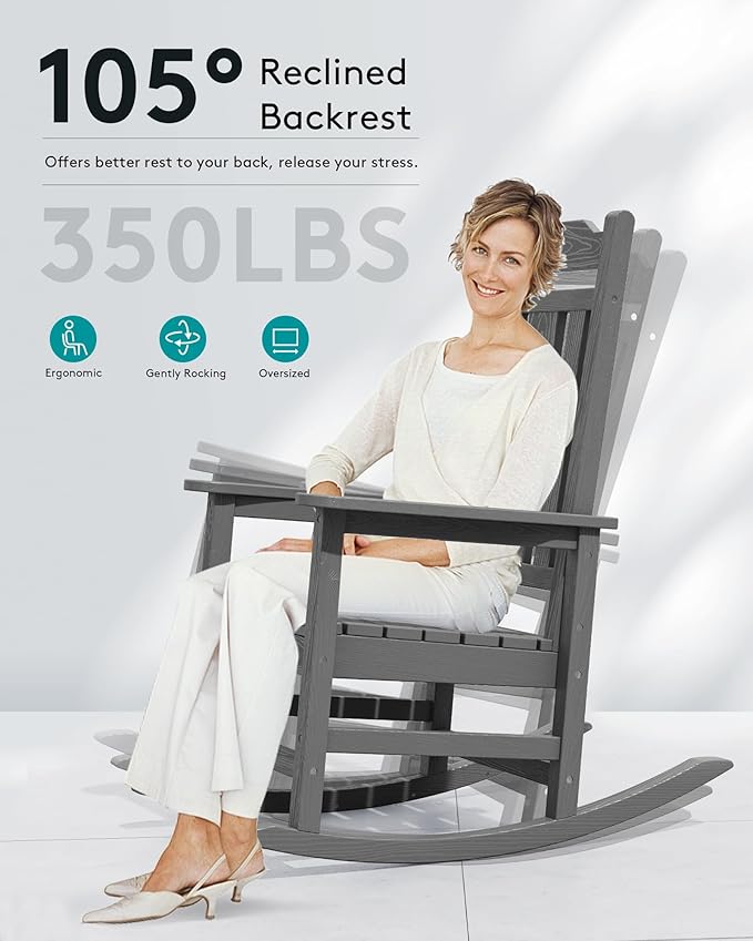 Poly Rocking Chairs - 2-Pack Grey HDPE for Outdoor Porch Use
