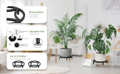 Zhongma 2 Pack 11.8" Fully Assembled Sturdy Potted Plant Stand Flower Pot Holder Heavy Duty Construction, Low Plant Stand for Home Indoor and Outdoor, Sturdy plant riser and saucer without Installation Required