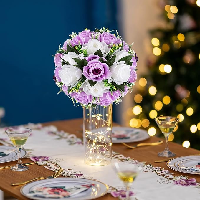 Artificial Flower Balls, Lilac and White Silk Rose Centerpieces