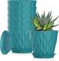 5 Inch Planter Pots, 6 Pack Indoor Planters, Small Flower Pots with Drainage Holes and Tray for Succulents, Orchids, Herbs and Other Indoor Plants (Blue-Green, 5inch)