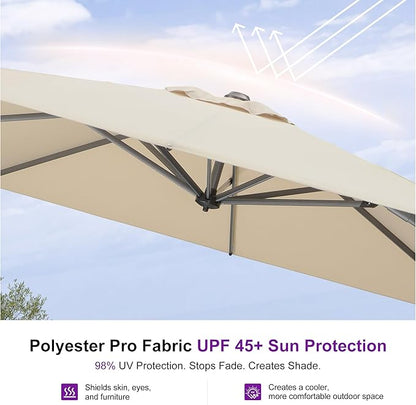 PURPLE LEAF 10 Feet Patio Umbrella Outdoor Cantilever Square Umbrella Aluminum Offset Umbrella with 360-degree Rotation for Garden Deck Pool Patio, Beige