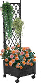 Planter with Trellis Raised Garden Beds, Trellis Planter Box Outdoor Self-Watering for Gardening, Climbing Vegetables, Flowers, Balcony Backyard Patio, Black,1PC