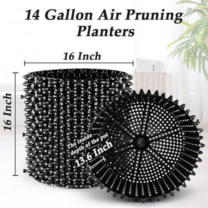 Air Pruning Containers, 14 Gallon Air Pruning Planters, Plastic Pots for Plants, Large Plant Pots, Fruit Vegetable Garden Self-Planting Planters, Size 16"x16", Black, 10P