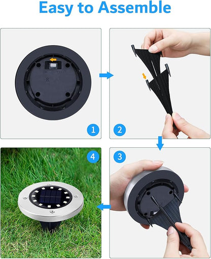 Biling Solar Ground Lights Outdoor 8 Packs, Flat Bright 12 LEDs Solar Lights Outdoor Waterproof for Yard Walkway Garden Driveway (Warm White)