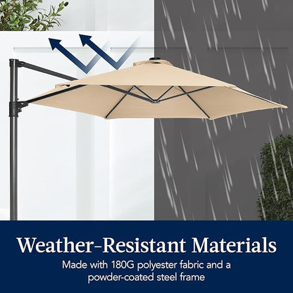 Best Choice Products 10ft Offset Cantilever Hanging Market Patio Umbrella, Smooth 360° Rotation, 8 Sturdy Ribs, Easy Adjustment - Sand