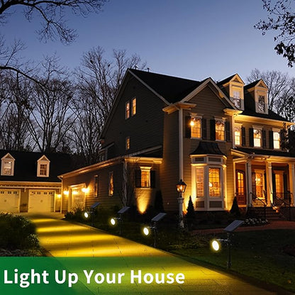 JSOT Solar Spot Lights Outdoor Waterproof, Outdoor Landscape Spotlights Flood Light for Pathway Path Driveway Backyard Decor 600 Lumen 18 LED Beads 2 Lighting Options(Warm White 2 Pack)
