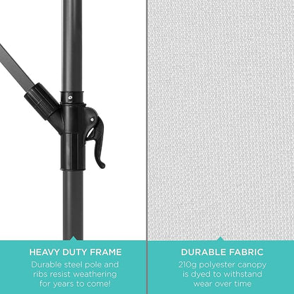 Best Choice Products 10ft Solar LED Offset Cantilever Hanging Market Patio Umbrella, 8 Sturdy Ribs, Easy Adjustment - Fog Gray