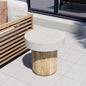 COSIEST Outdoor Medium Side Table, Patio Coffee Table, 19.7 inches Round MgO End Patio Stool with Faux Wooden Pedestal Base, Garden, Backyard, Antique Beige