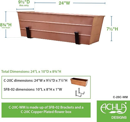 Achla Designs Medium Copper Flower Box with Wall Brackets