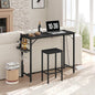 Bar Table, 35.4-Inch Counter Height Pub Table with Charging Station, Rectangular Dining Table with Wine Rack and Glass Holder, High Top Cocktail Tables, for Kitchen, Black（Only Table）