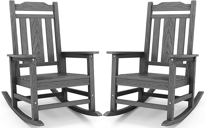Poly Rocking Chairs - 2-Pack Grey HDPE for Outdoor Porch Use