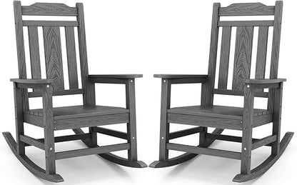Poly Rocking Chairs - 2-Pack Grey HDPE for Outdoor Porch Use