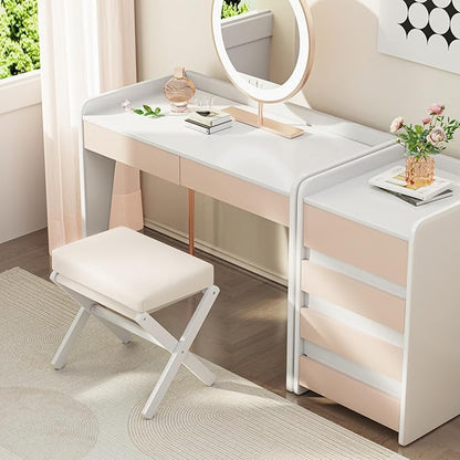 Foldable Foot Stool Ottoman, Modern Foot Rest with Bamboo X Legs & Thick Foam Cushion, Folding Foot Stools Small Padded for Bedroom Living Room, Footstool for Chair Couch (White - White)