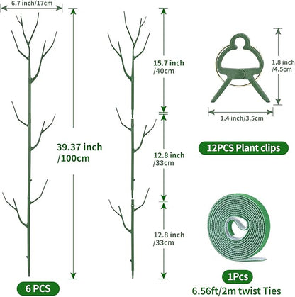 12 Pack Plant Support Stakes, Plant Stakes for Indoor and Outdoor Plants. 39.37inch Plant Sticks with Extension Poles, Plant Clips, Plant Ties for Potted Monstera Plants, Climbing Plants