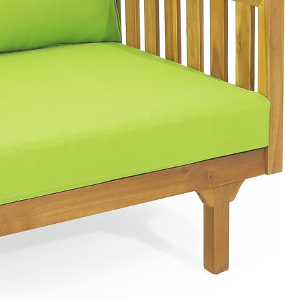 Claremont Outdoor 3 Seater Daybed with Cushions - Acacia Wood - Teak/Green
