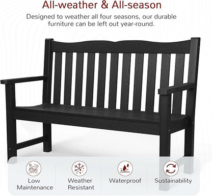 Stoog All-Weather Outdoor Benches Set of 2, Never Fade & Rust-Proof HIPS Plastic Garden Bench, 800lb Capacity, Used for Patio, Backyard, Porch, Black