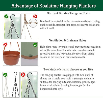 Hanging Planter Self Watering 10 Inch, 2 Pack Indoor Outdoor Hanging Baskets, Hanging Flower Pots with Drainage Hole & 2 Kinds of Plant Hangers for Garden Home Decor(Grey)…