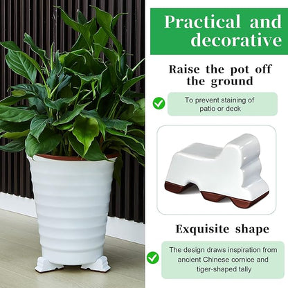 Kigeli 6 Pcs Resin Garden Pot Feet for Outdoor Planters 3 Inch Long 1.5 Inch Tall Flower Handmade Elevator Plant Feet Frost Proof Lifter for 14-20 in Pot (White)
