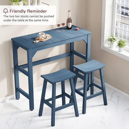 Stoog All-Weather Patio Bar Set, 3-Pieces Outdoor Bar Table and Stools Set, Counter Height Bar Stools Set of 2, Low Maintenance, for Backyard, Garden, Balcony, and Deck, Blue