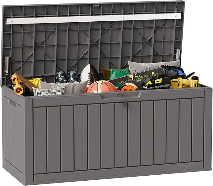 Deck Box 90 Gallon Grey Resin Lockable Outdoor Storage Box