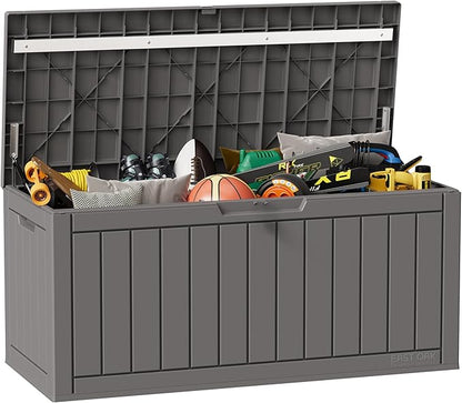 Deck Box 90 Gallon Grey Resin Lockable Outdoor Storage Box